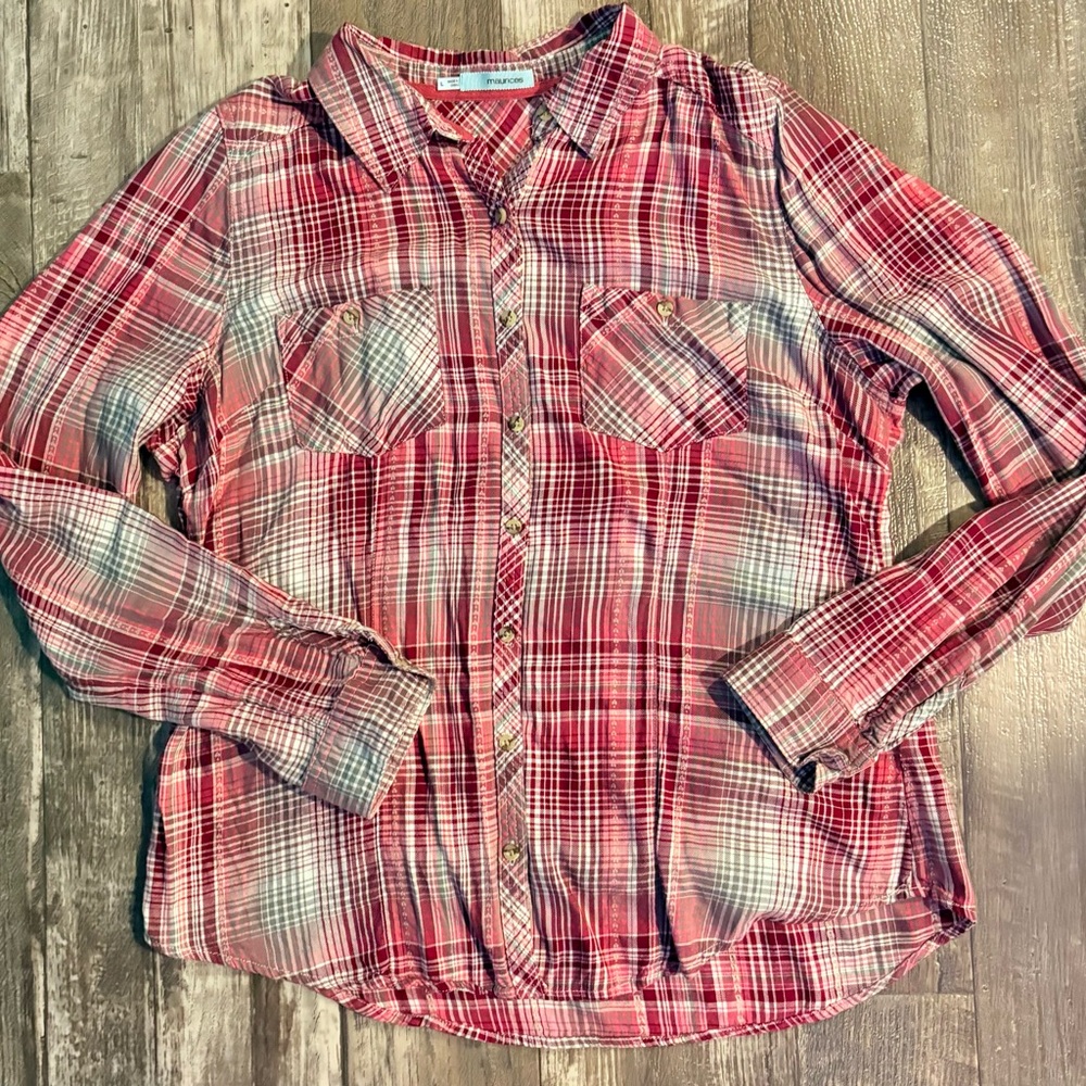 Maurices Red and White Plaid Shirt